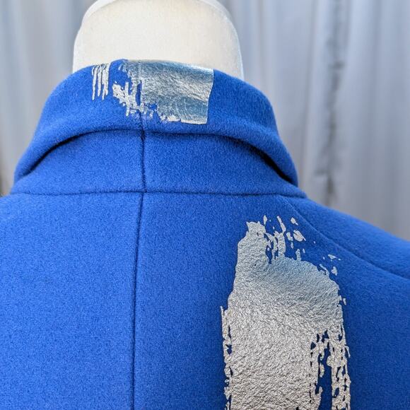 Vintage Cobalt Blue 100% Wool Coat with Silver Brush Strokes M/L - Picture 10 of 16